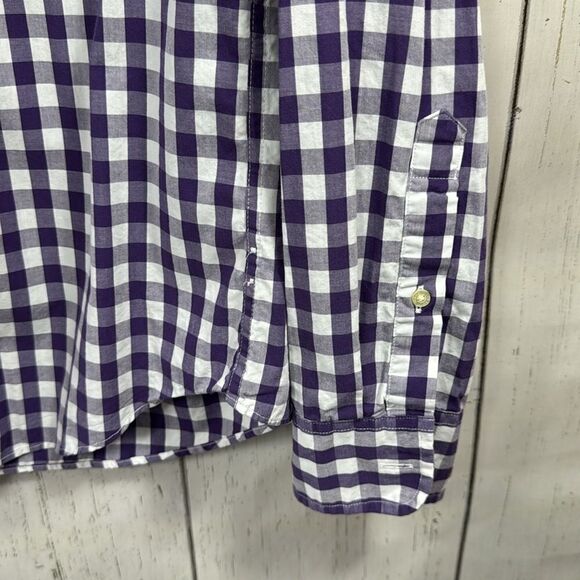 J Crew Mens Slim Fit Check Purple White Long Sleeve Cotton Button Down Shirt - Picture 9 of 15
